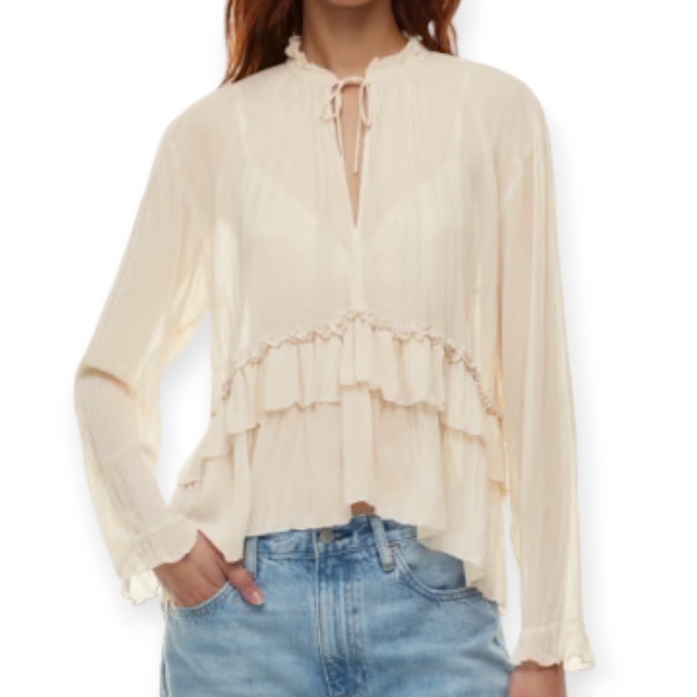 Aritzia Wilfred Decorum Matte Pearl Cream Chiffon Ruffle Blouse Small